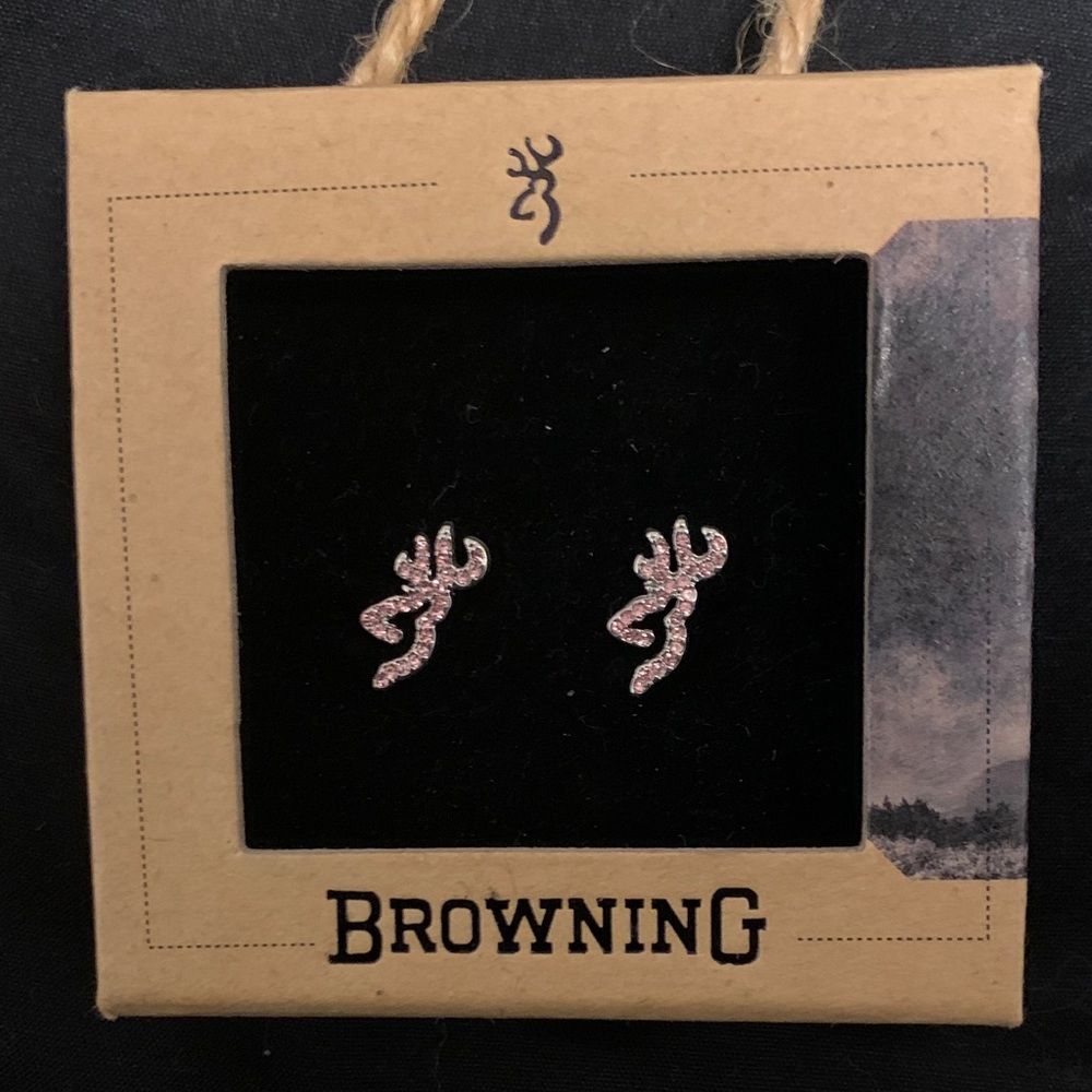 Browning Pink Buckmark Bling Earrings